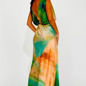 Satin Maxi Dress Emerald Multi